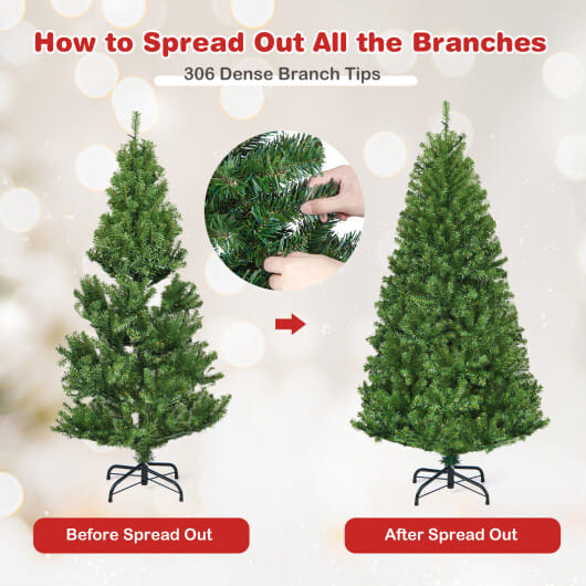 Costway 4Ft Pre-Lit Artificial Christmas Tree Hinged 100 LED Lights - Color: Green - Size: 4 ft