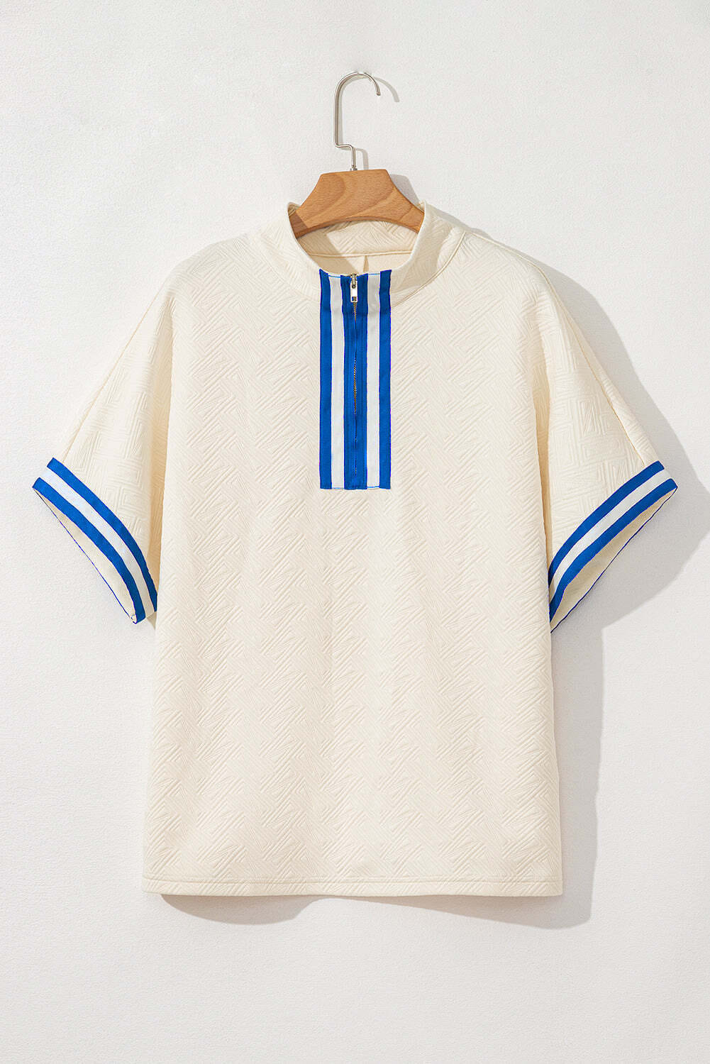 White Varsity Half Zip Textured Plus Size Top