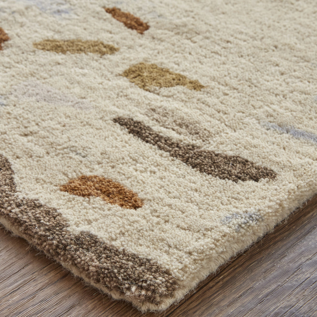 8' X 10' Ivory Blue And Brown Wool Abstract Tufted Handmade Stain Resistant Area Rug