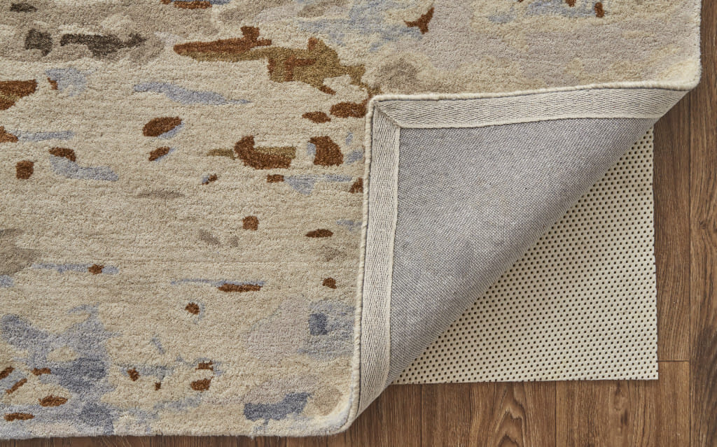 8' X 10' Ivory Blue And Brown Wool Abstract Tufted Handmade Stain Resistant Area Rug