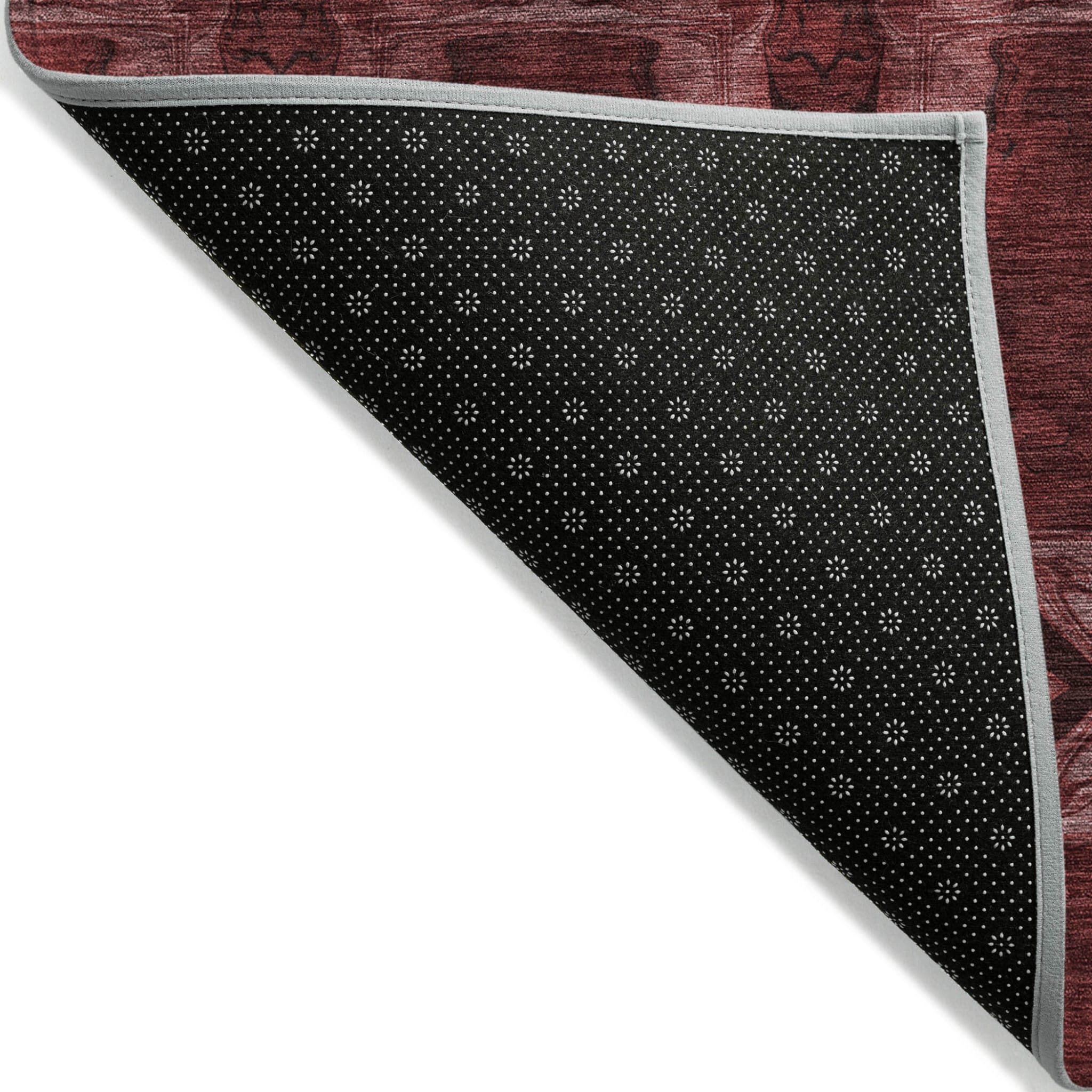 10' X 14' Burgundy and Black Floral Medallion Washable Non Skid Indoor Outdoor Area Rug