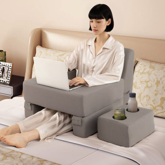 3-Piece Reading Pillow Set Extra Large Lap Desk with Coaster-Gray - Color: Gray