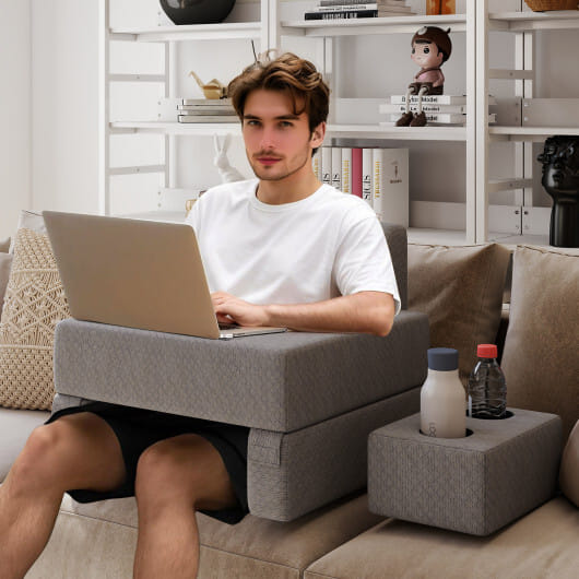 3-Piece Reading Pillow Set Extra Large Lap Desk with Coaster-Gray - Color: Gray