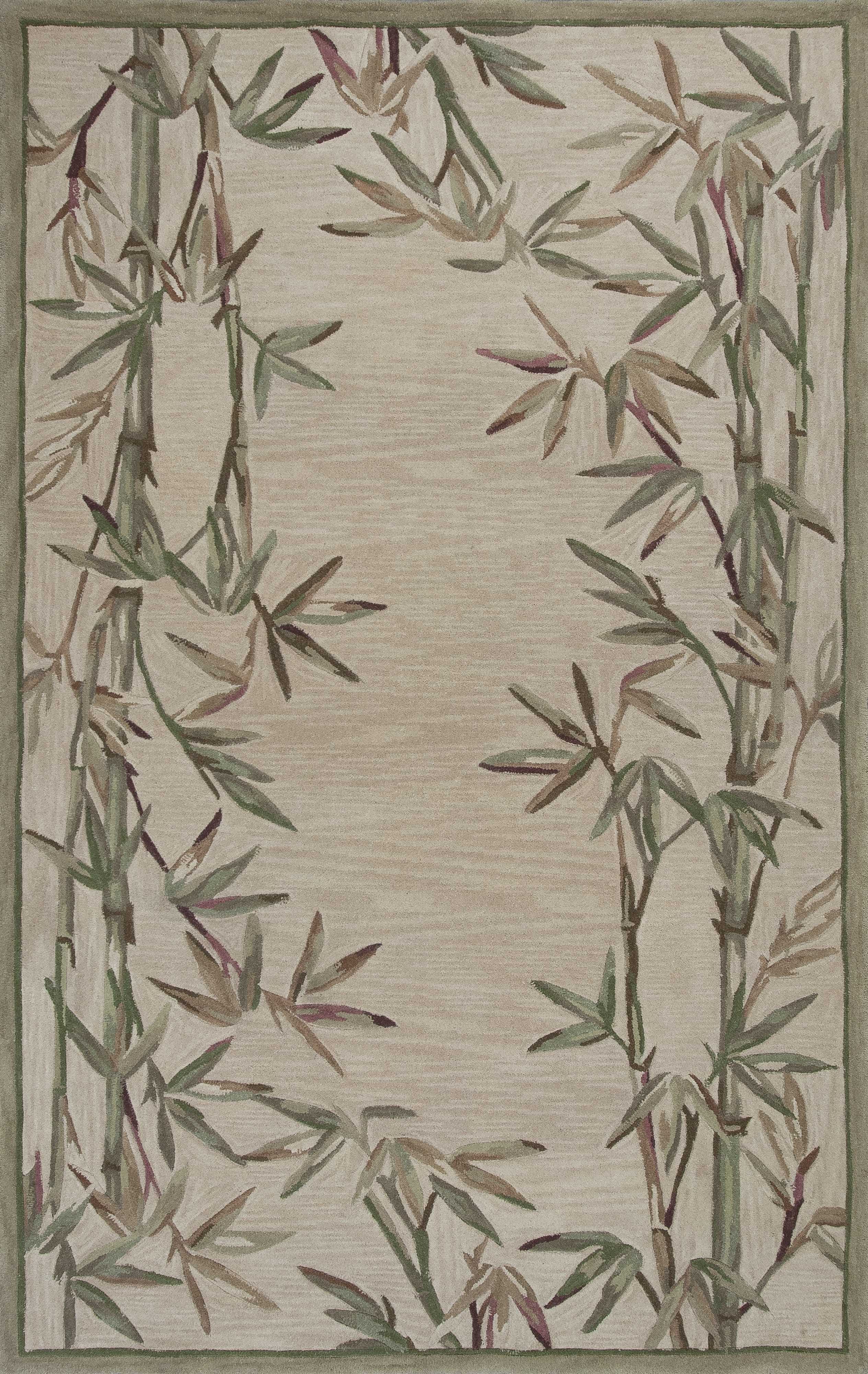9' X 12' Ivory Hand Tufted Bordered Bamboo Indoor Area Rug