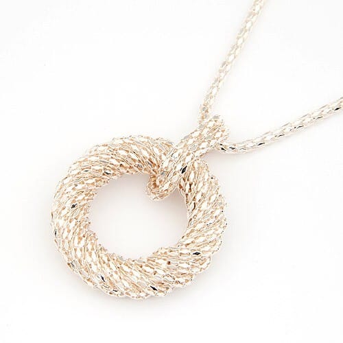 Metallic Spiral Circle Design Necklace - Golden
