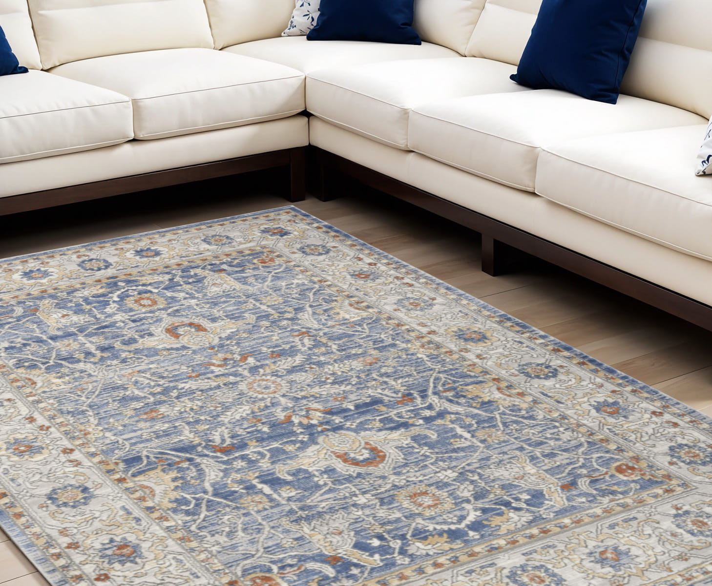 8' X 10' Blue and Gray Oriental Power Loom Area Rug