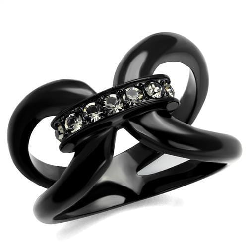 TK2098 - IP Black(Ion Plating) Stainless Steel Ring with Top Grade Crystal in Black Diamond