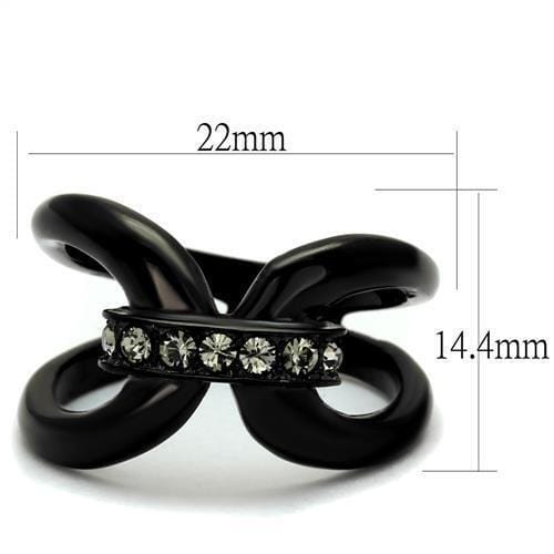TK2098 - IP Black(Ion Plating) Stainless Steel Ring with Top Grade Crystal in Black Diamond