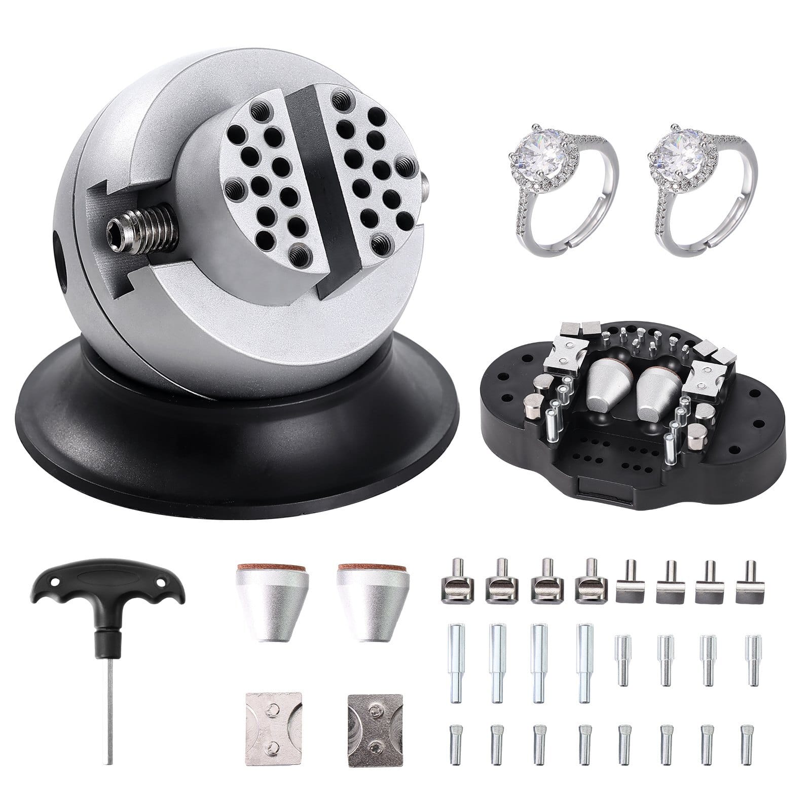 Ball Vise, 3" Engraving Setting Tool, 360?° Rotation Engraving Block Vise, 30 PCS Attachment Jewelry Engraving Block Tools Standard Block for Gemstone Inlay and Small-Scale Engraving