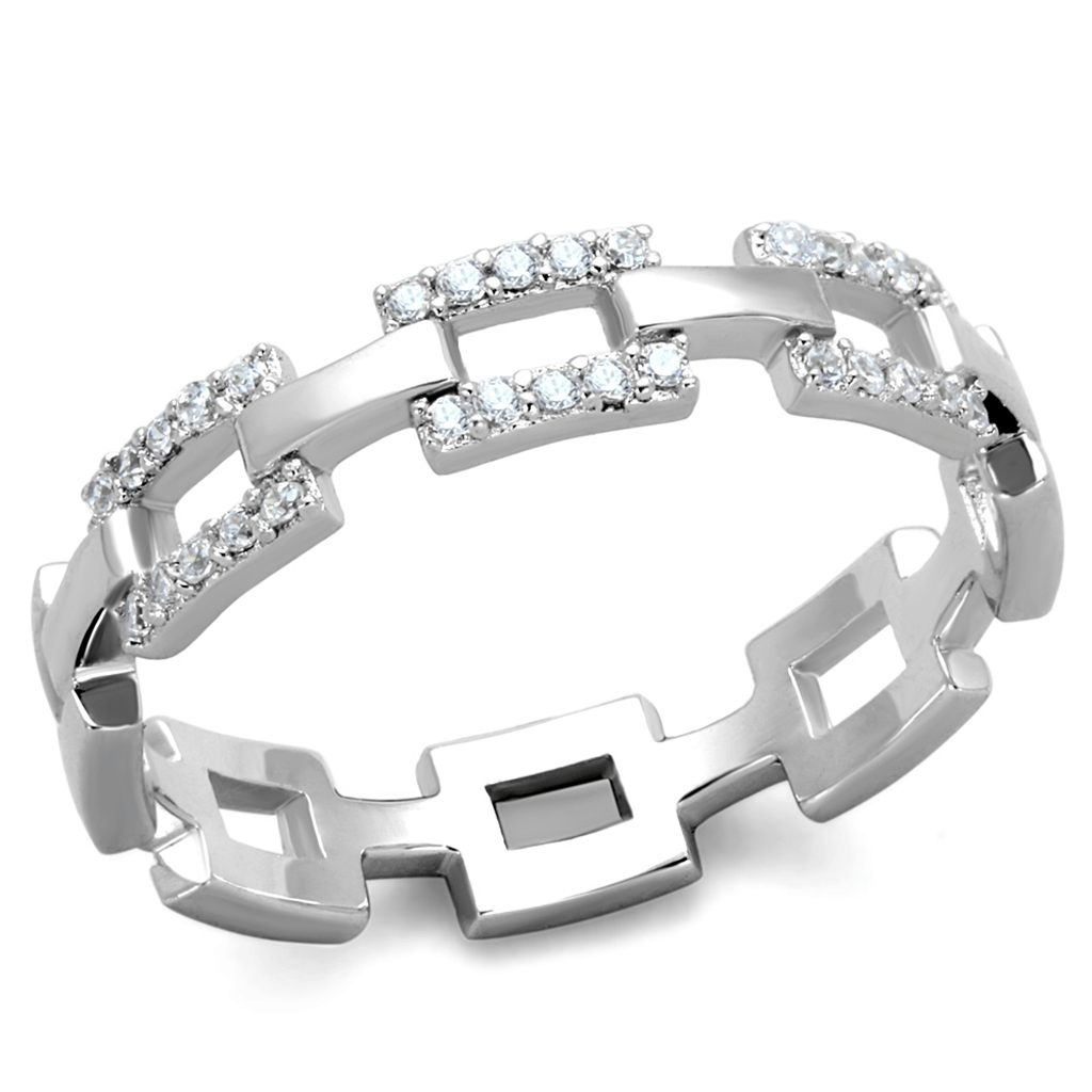 TS257 - Rhodium 925 Sterling Silver Ring with AAA Grade CZ in Clear
