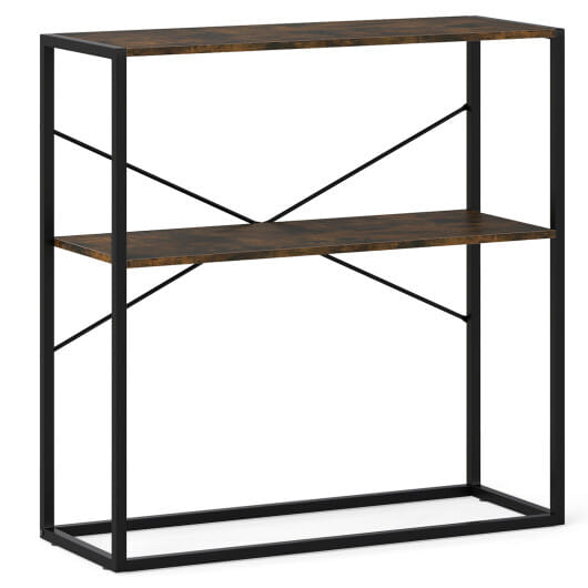 36" Console Table 2-Tier Entryway Table with Wooden Open Shelves and Metal Frame-Rustic Brown - Color: Rustic Brown