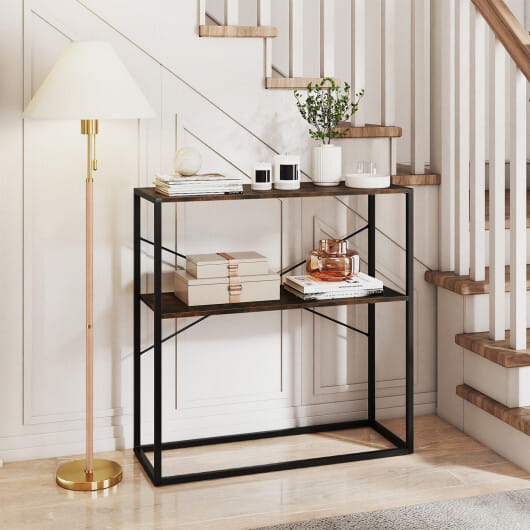 36" Console Table 2-Tier Entryway Table with Wooden Open Shelves and Metal Frame-Rustic Brown - Color: Rustic Brown