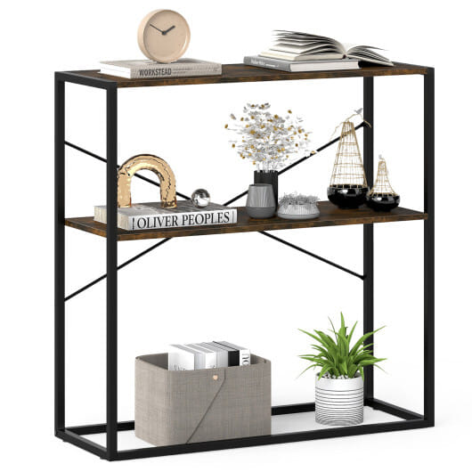 36" Console Table 2-Tier Entryway Table with Wooden Open Shelves and Metal Frame-Rustic Brown - Color: Rustic Brown