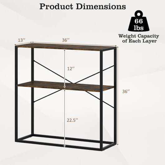 36" Console Table 2-Tier Entryway Table with Wooden Open Shelves and Metal Frame-Rustic Brown - Color: Rustic Brown