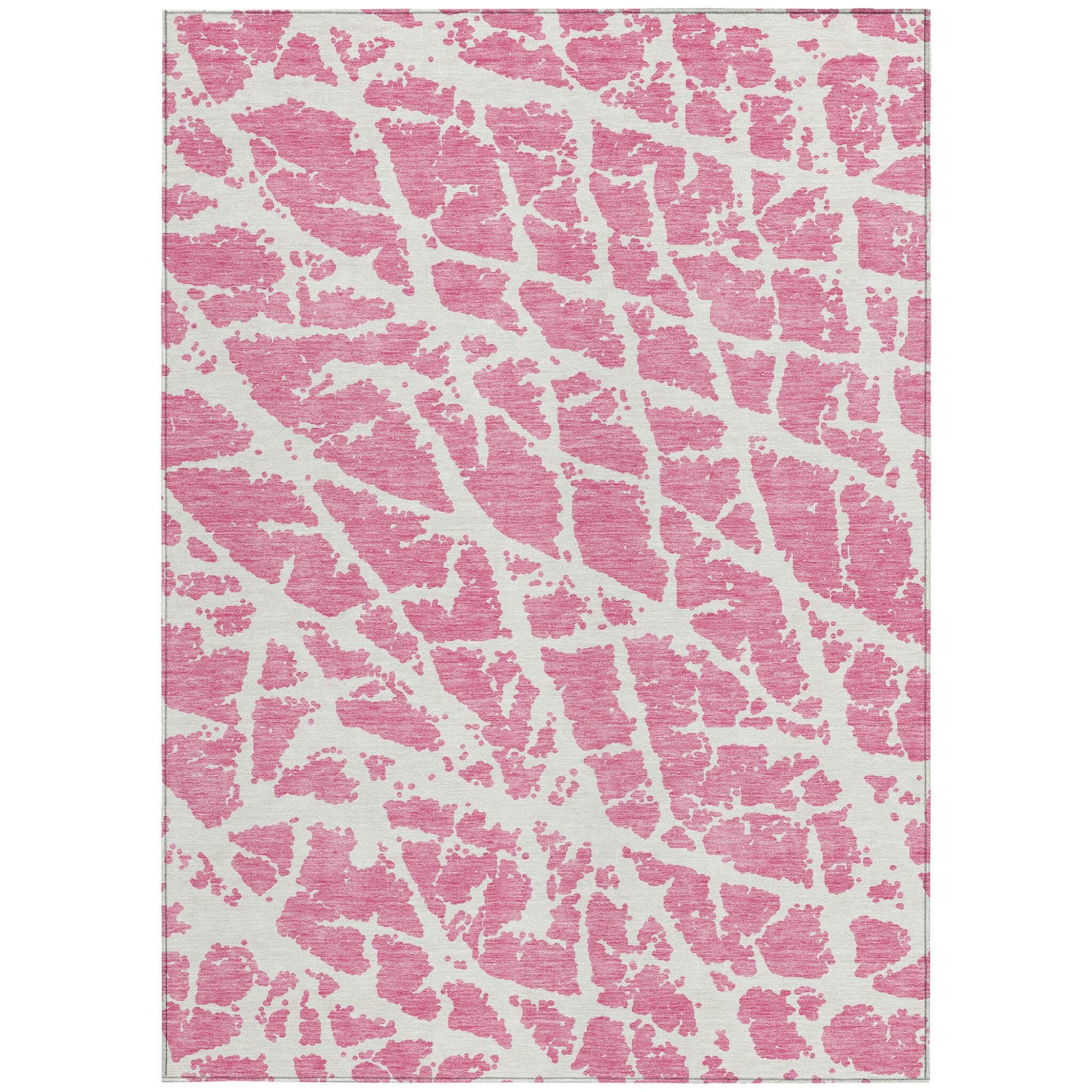 10' X 14' Pink and Ivory Abstract Washable Non Skid Indoor Outdoor Area Rug