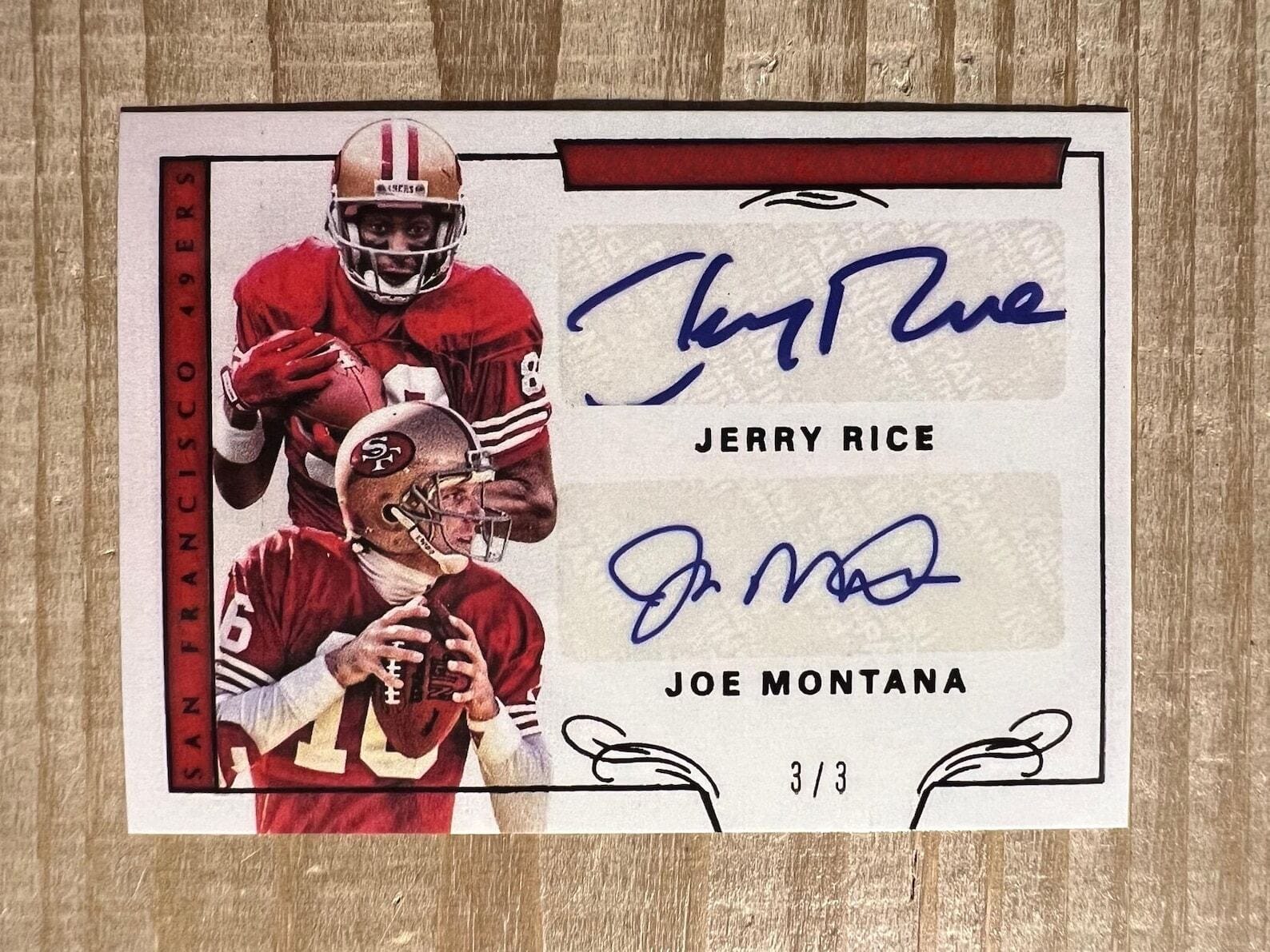 Joe Montana & Jerry Rice 2016 Dual Autograph Facsimile RP Card - San Francisco 49ers