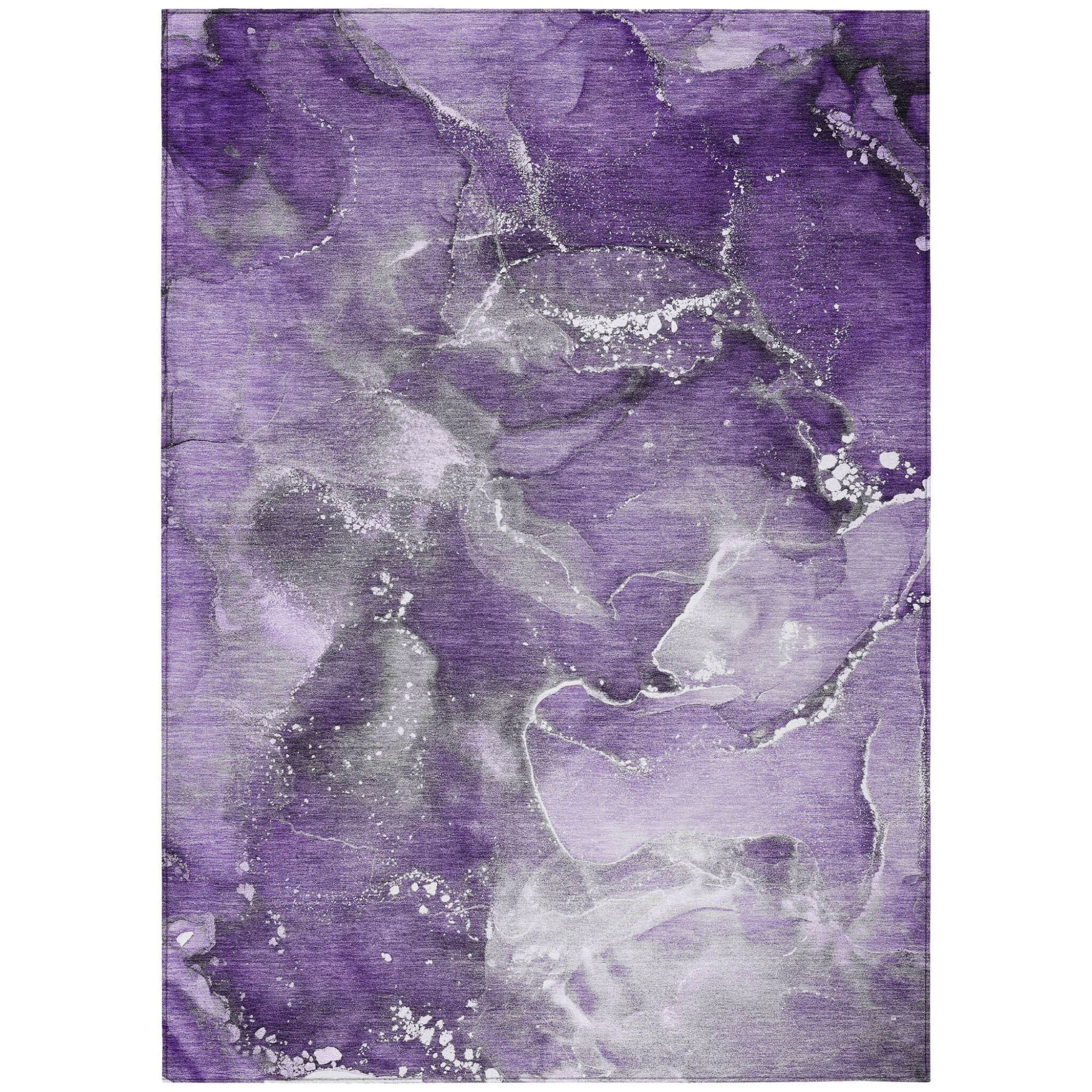5' X 8' Gray and Purple Abstract Washable Non Skid Indoor Outdoor Area Rug