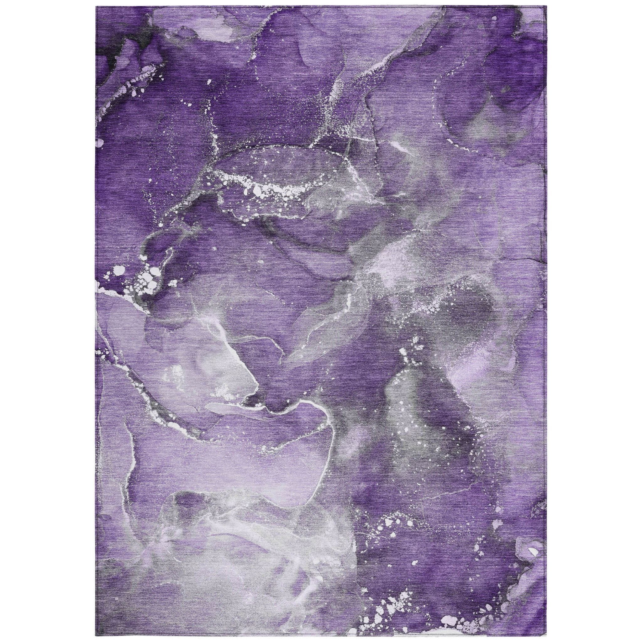 5' X 8' Gray and Purple Abstract Washable Non Skid Indoor Outdoor Area Rug