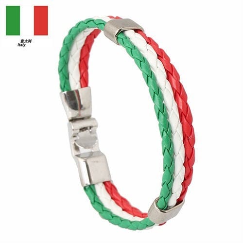 National Flags Colors Leather Woven Wholesale Bracelet - Green White Red