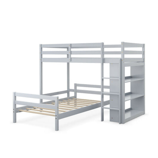 Twin Over Twin Loft Bunk Bed with Bookcase-Dark Brown