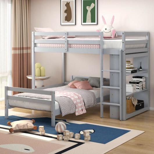 Twin Over Twin Loft Bunk Bed with Bookcase-Dark Brown