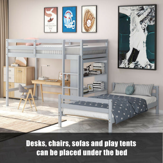 Twin Over Twin Loft Bunk Bed with Bookcase-Dark Brown