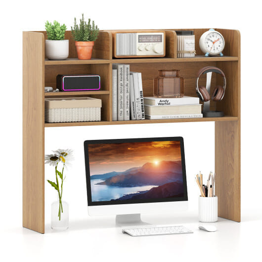 Desktop Bookshelf Countertop Storage Hutch with 6 Shelves-Rustic Brown