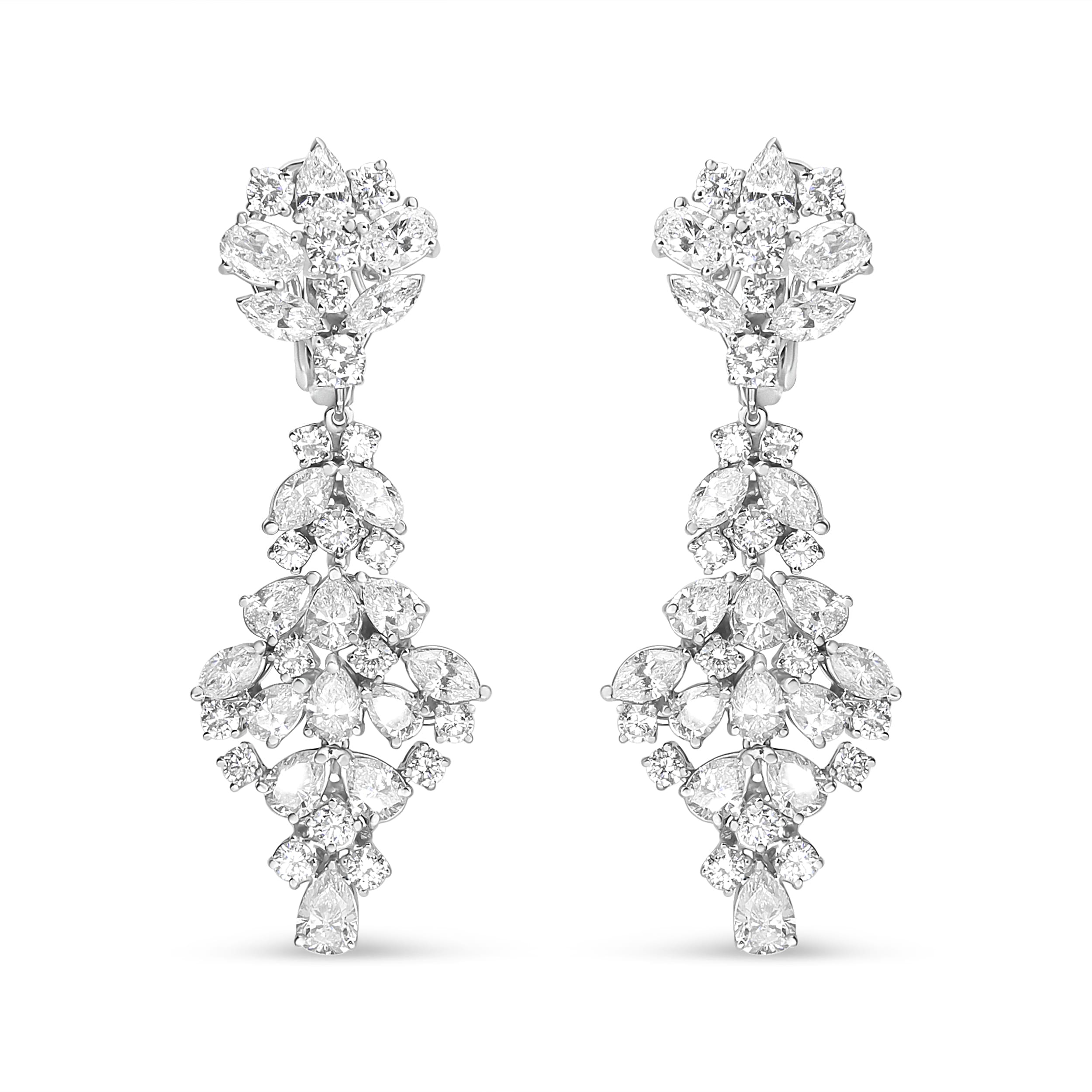 18K White Gold 9 1/2 Cttw Diamond Cluster Drop Dangle Clip-On Earrings (F-G Color, VS1-VS2 Clarity)