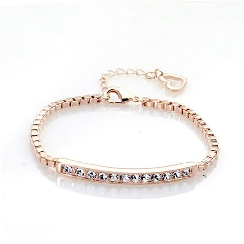 Austrian Rhinestones Inlaid Joints Chain Style Rose Gold Bracelet