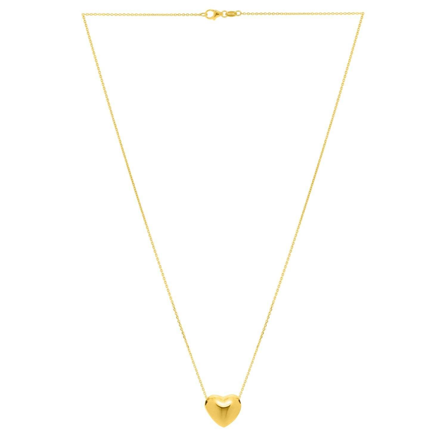 Small Puffed Heart Necklace in 14K Yellow Gold