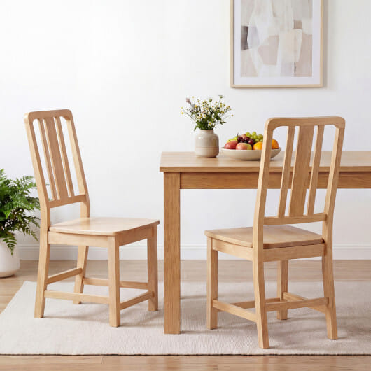 Rubber Wood Dining Chairs Set of 2 with Hollowed Backrest-Natural