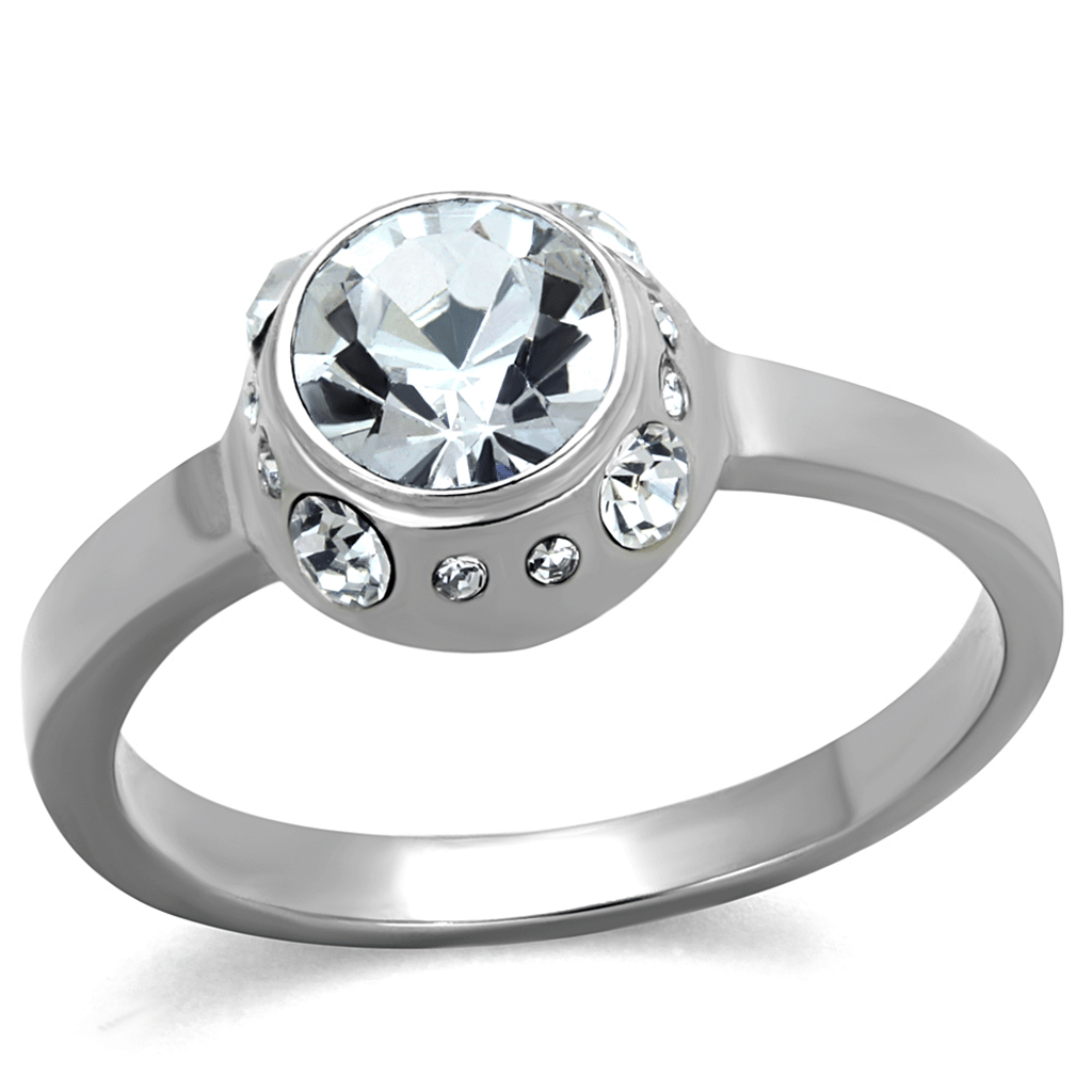 TK2183 - High polished (no plating) Stainless Steel Ring with Top Grade Crystal in Clear