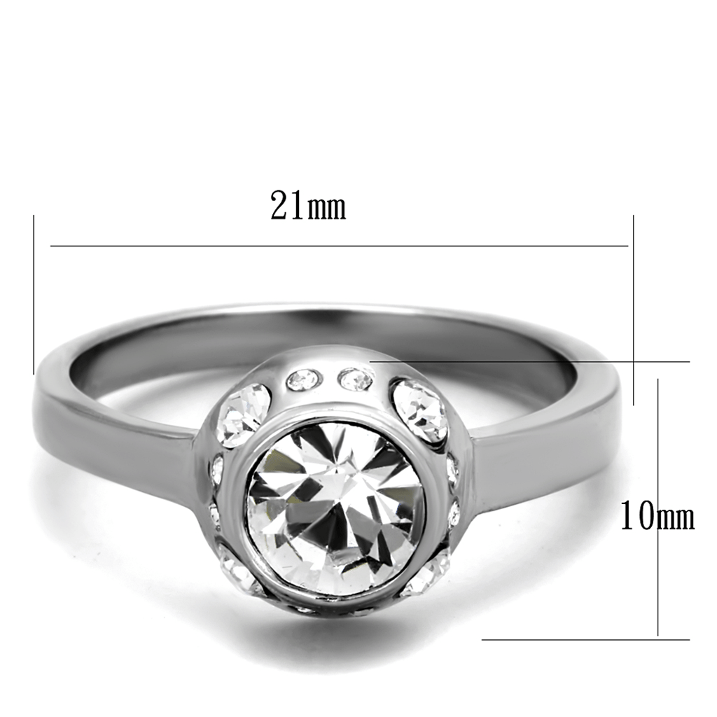 TK2183 - High polished (no plating) Stainless Steel Ring with Top Grade Crystal in Clear