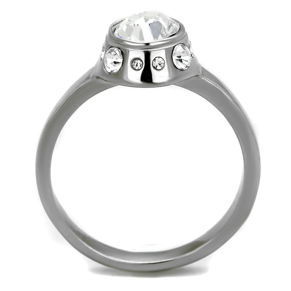 TK2183 - High polished (no plating) Stainless Steel Ring with Top Grade Crystal in Clear
