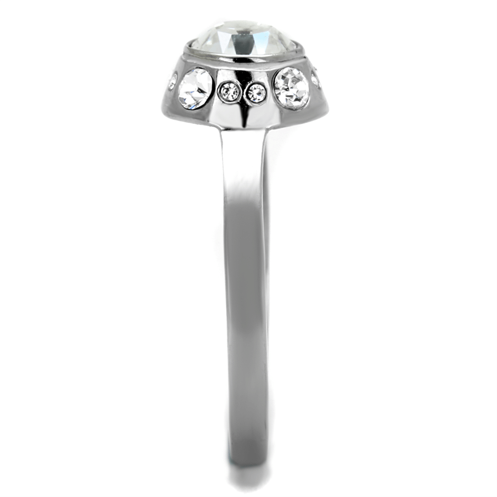 TK2183 - High polished (no plating) Stainless Steel Ring with Top Grade Crystal in Clear