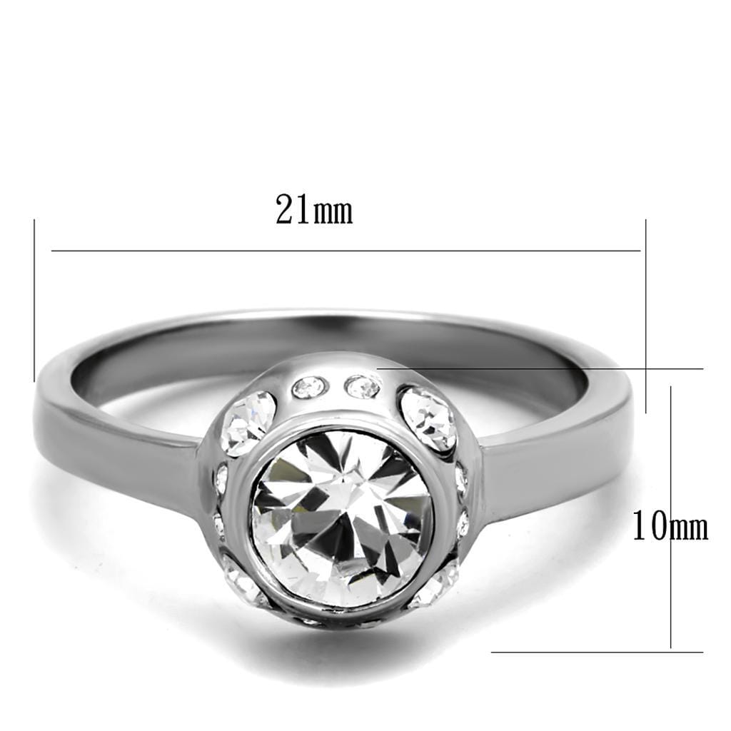 TK2183 - High polished (no plating) Stainless Steel Ring with Top Grade Crystal in Clear