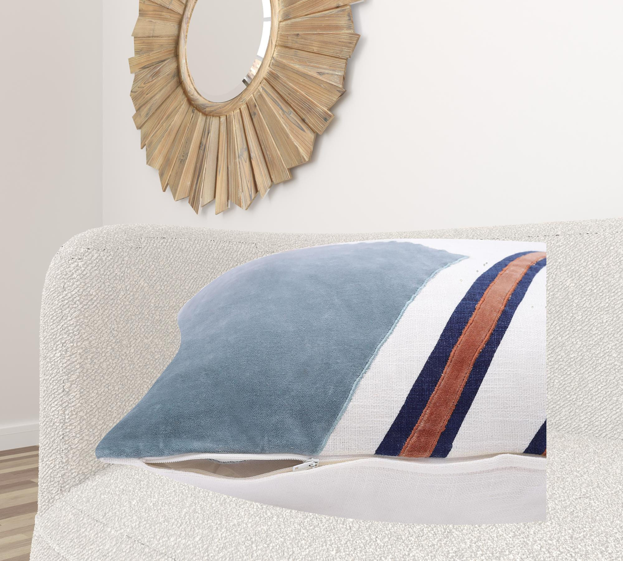 24" Blue and Off White Abstract Cotton Throw Pillow