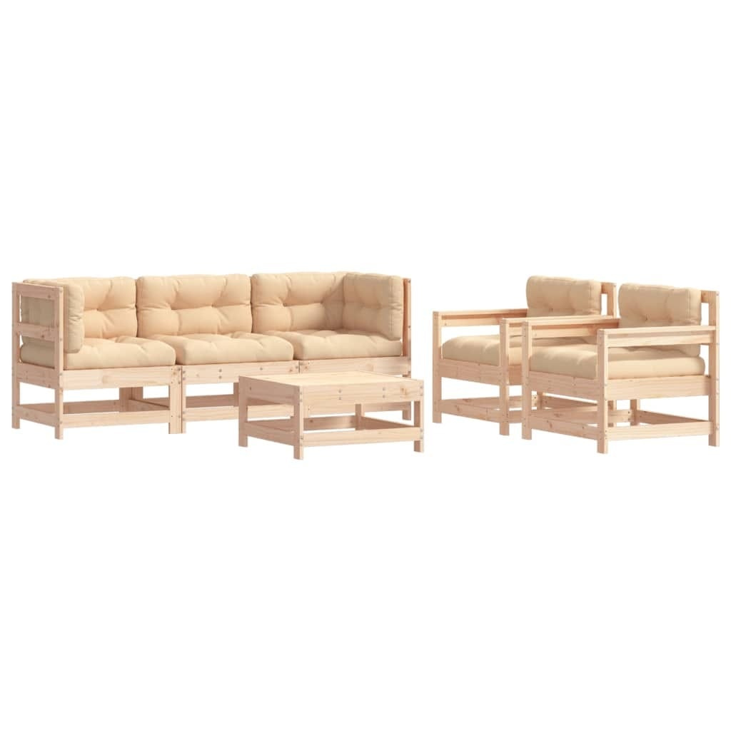6 Piece Patio Lounge Set with Cushions Solid Wood