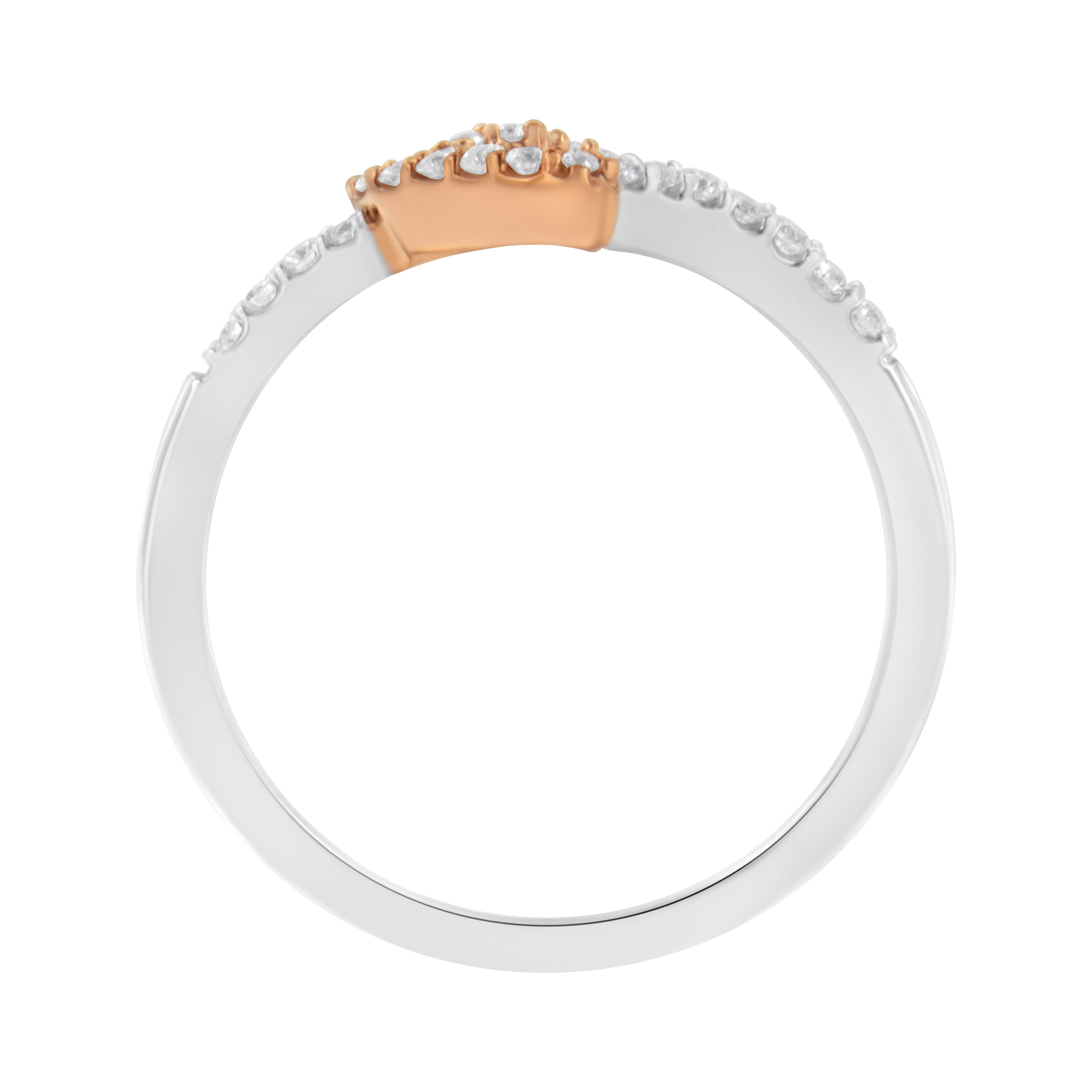 10K Rose Gold over .925 Sterling Silver 1/5 Cttw Diamond Two Tone Open Heart Promise or Fashion Ring (I-J Color, I2-I3 Clarity) - Size 6-1/2
