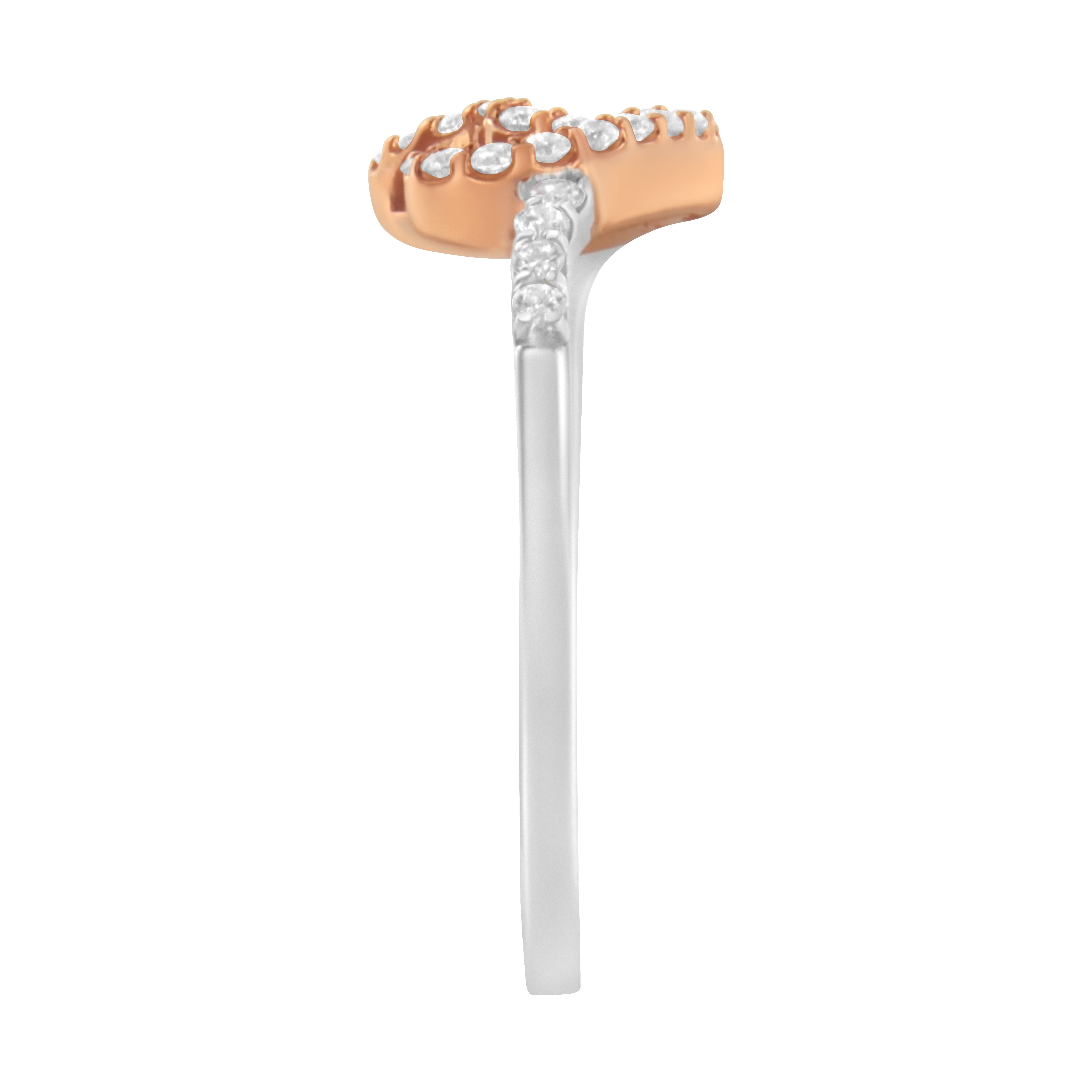 10K Rose Gold over .925 Sterling Silver 1/5 Cttw Diamond Two Tone Open Heart Promise or Fashion Ring (I-J Color, I2-I3 Clarity) - Size 6-1/2
