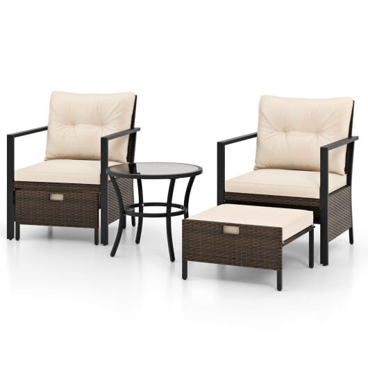 4 Piece Outdoor Furniture Set with Glass Topped Coffee Table-White - Color: White