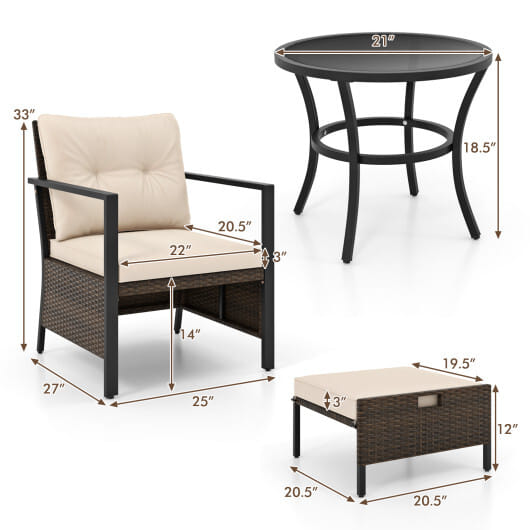 4 Piece Outdoor Furniture Set with Glass Topped Coffee Table-White - Color: White