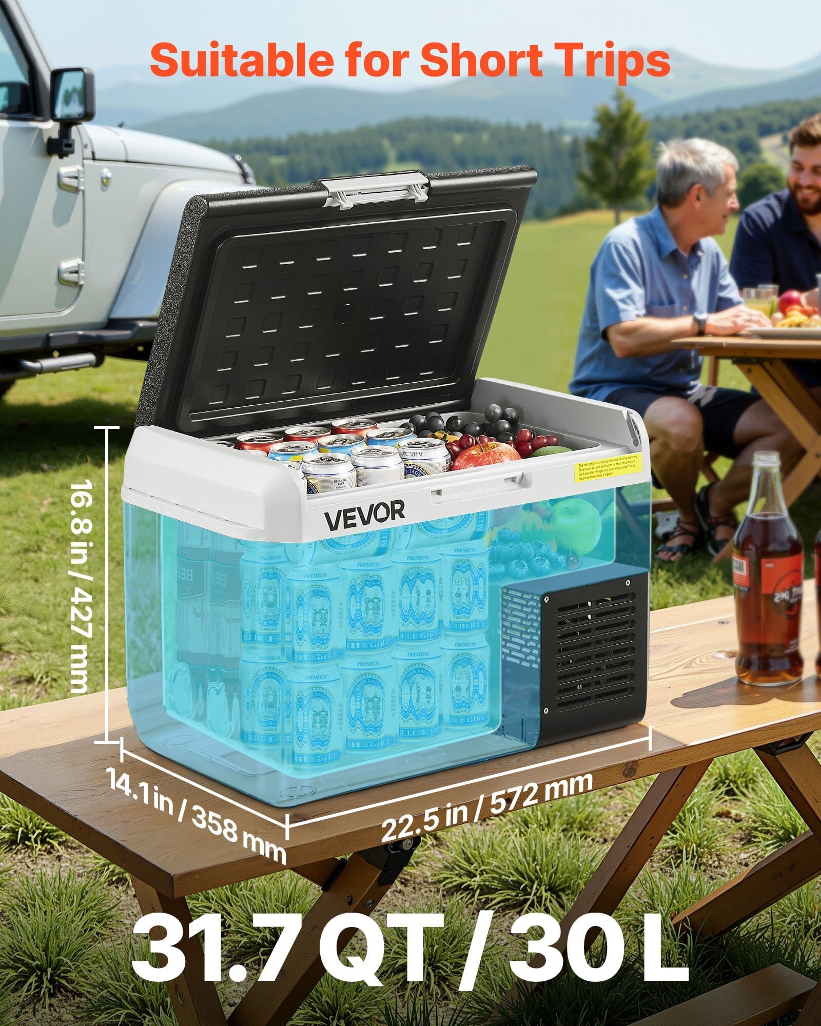12 Volt Car Refrigerator, 31.7QT/30L Car Fridge, Portable Electric Cooler with -4?„‰~68?„‰ Adjustable Temperature, 12/24V DC and 100- 240V AC Compressor Freezer for Outdoor, Camping, Travel, RV