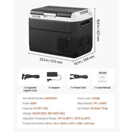 12 Volt Car Refrigerator, 31.7QT/30L Car Fridge, Portable Electric Cooler with -4?„‰~68?„‰ Adjustable Temperature, 12/24V DC and 100- 240V AC Compressor Freezer for Outdoor, Camping, Travel, RV