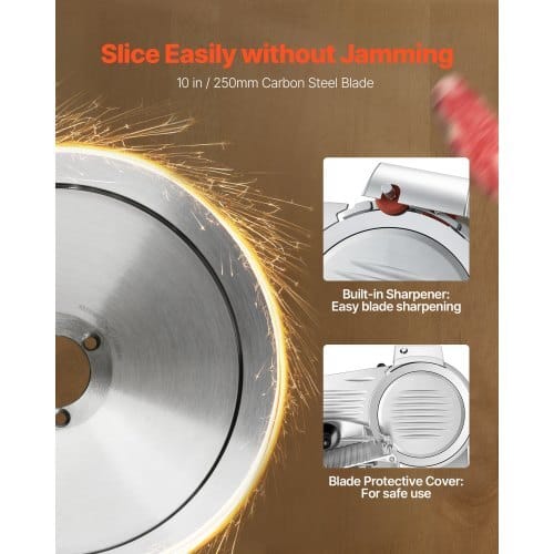 10" Commercial Meat Slicer, 240W Electric Deli Food Slicer with Carbon Steel Blade, Built-In Sharpener & 0-0.47" Adjustable Thickness for Frozen Meat, Ham, Baguett, Steak, UL Approved