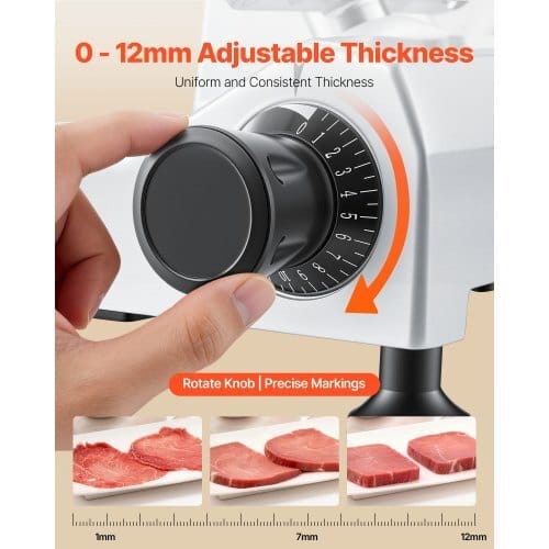 10" Commercial Meat Slicer, 240W Electric Deli Food Slicer with Carbon Steel Blade, Built-In Sharpener & 0-0.47" Adjustable Thickness for Frozen Meat, Ham, Baguett, Steak, UL Approved