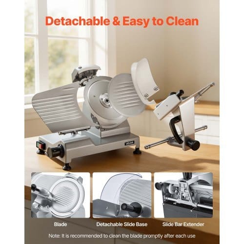 10" Commercial Meat Slicer, 240W Electric Deli Food Slicer with Carbon Steel Blade, Built-In Sharpener & 0-0.47" Adjustable Thickness for Frozen Meat, Ham, Baguett, Steak, UL Approved