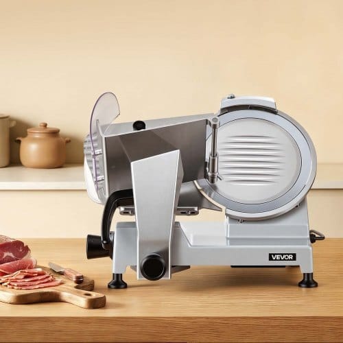 10" Commercial Meat Slicer, 240W Electric Deli Food Slicer with Carbon Steel Blade, Built-In Sharpener & 0-0.47" Adjustable Thickness for Frozen Meat, Ham, Baguett, Steak, UL Approved