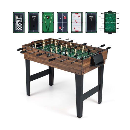 10-in-1 Combo Game Table Set 50inch Multi-Game Table with Foosball-Brown - Color: Brown