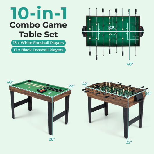 10-in-1 Combo Game Table Set 50inch Multi-Game Table with Foosball-Brown - Color: Brown